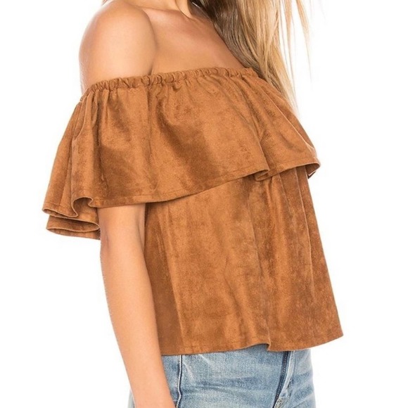 Cupcakes & Cashmere Womens Jennings Top in Butterscotch XSmall Brown Suede-Like - Picture 2 of 10